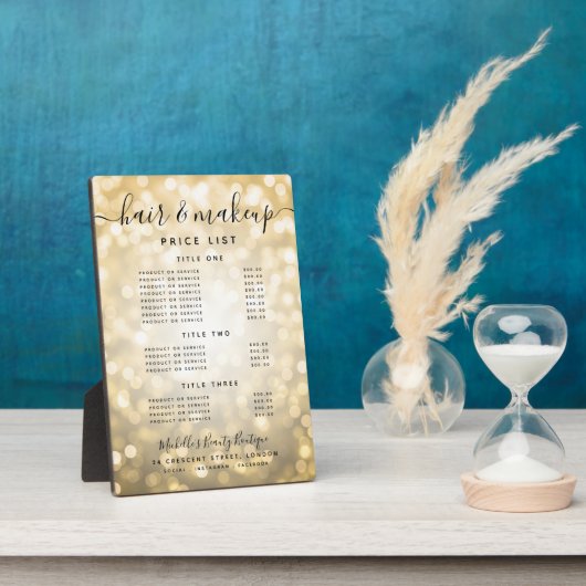 Gold Glitter Glam Lights Salon Price Menu Fotoplaat (Zijkant)