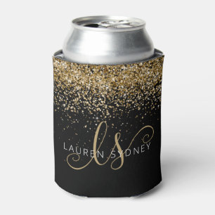 Gold Glitter Glam Monogram Naam Blikjeskoeler