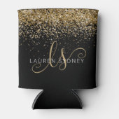 Gold Glitter Glam Monogram Naam Blikjeskoeler (Voorkant)