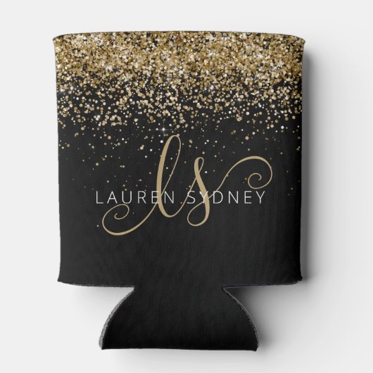 Gold Glitter Glam Monogram Naam Blikjeskoeler (Achterkant)