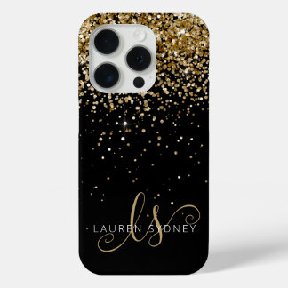 Gold Glitter Glam Monogram Naam iPhone 15 Pro Case