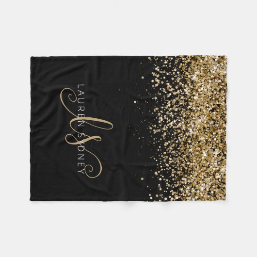 Gold Glitter Glam Monogram Naam Fleece Deken (Voorkant (Horizontaal))