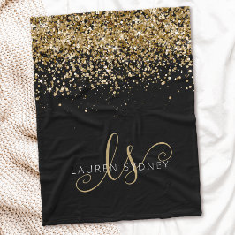 Gold Glitter Glam Monogram Naam Fleece Deken