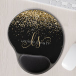 Gold Glitter Glam Monogram Naam Gel Muismat<br><div class="desc">Glam Gold Glitter Elegant Monogram Gel Muismat. Pas dit trendy chic gel-muismatje eenvoudig aan met elegant goudmousserend glitter op een zwarte achtergrond. Het ontwerp kenmerkt uw handgeschreven manuscriptmonogram met  cirkels en jouw naam.</div>
