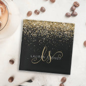 Gold Glitter Glam Monogram Naam Glazen Onderzetter