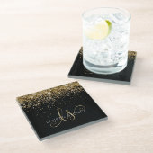 Gold Glitter Glam Monogram Naam Glazen Onderzetter (Schuin)