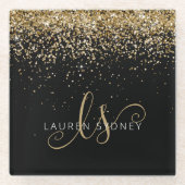Gold Glitter Glam Monogram Naam Glazen Onderzetter (Voorkant)
