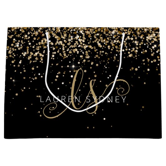 Gold Glitter Glam Monogram Naam Groot Cadeauzakje (Voorkant)