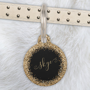 Gold Glitter Glam Monogram Naam Huisdierpenning