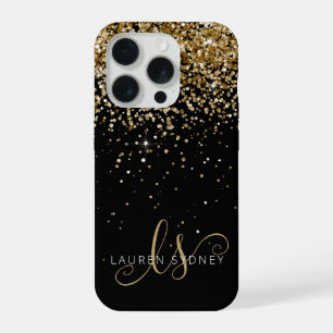 Gold Glitter Glam Monogram Naam iPhone 15 Pro Case