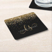 Gold Glitter Glam Monogram Naam Kartonnen Onderzetters (Schuin)