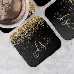 Gold Glitter Glam Monogram Naam Kartonnen Onderzetters<br><div class="desc">Glam Gold Glitter Elegant Monogram Paper Onderzetter. Pas dit trendy onderzetter-ontwerp met elegante gouden mousserende glitter op een zwarte achtergrond eenvoudig aan. Het ontwerp kenmerkt uw handgeschreven manuscriptmonogram met  cirkels en jouw naam.</div>