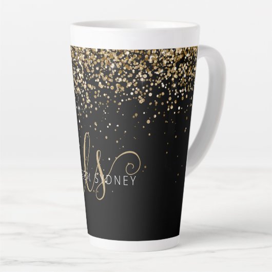 Gold Glitter Glam Monogram Naam Latte Mok (Rechterhoek)