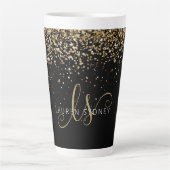 Gold Glitter Glam Monogram Naam Latte Mok (Voorkant)