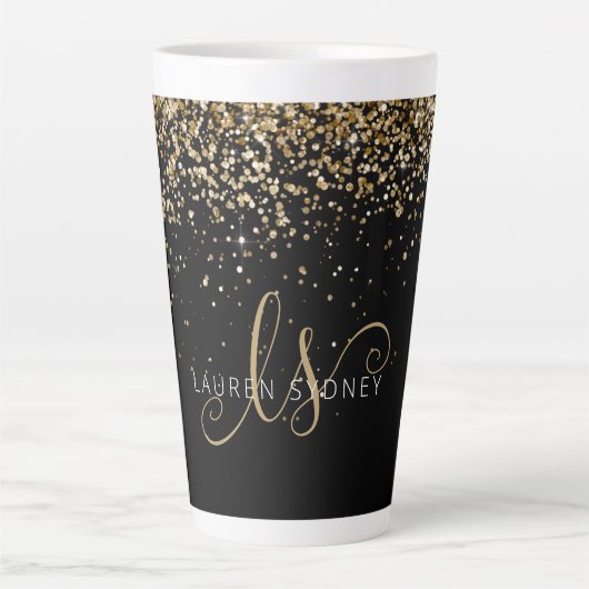 Gold Glitter Glam Monogram Naam Latte Mok (Voorkant)
