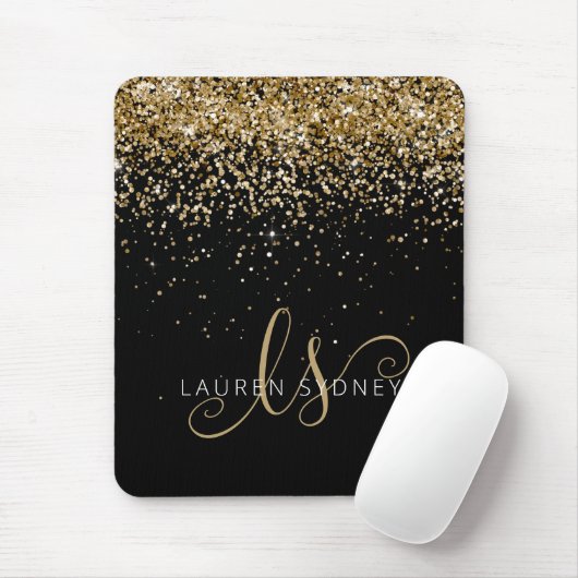 Gold Glitter Glam Monogram Naam Muismat (Met muis)