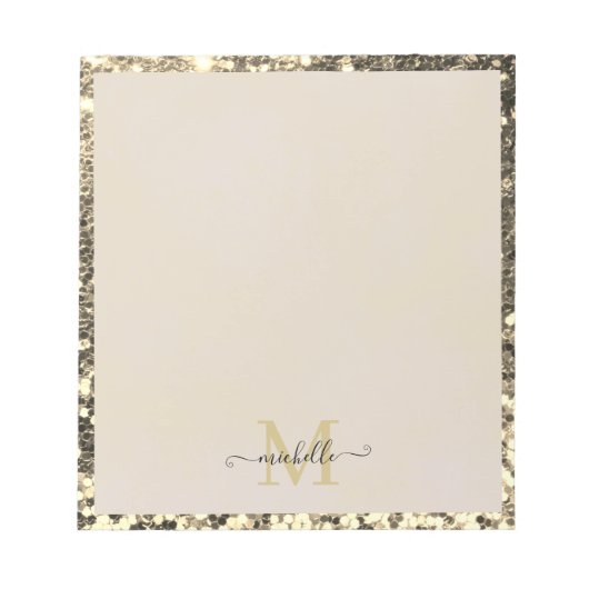 Gold Glitter Glam Monogram Naam Notitieblok (Voorkant)