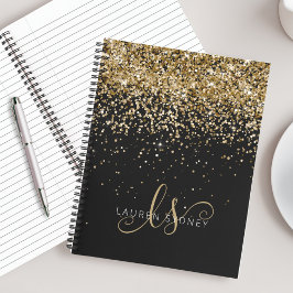 Gold Glitter Glam Monogram Naam Notitieboek