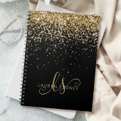 Gold Glitter Glam Monogram Naam Notitieboek