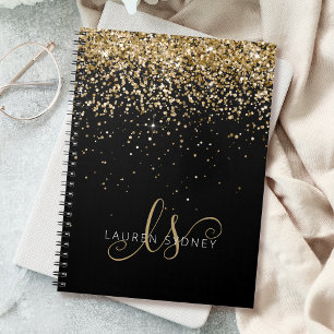 Gold Glitter Glam Monogram Naam Notitieboek