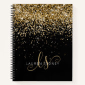 Gold Glitter Glam Monogram Naam Notitieboek (Voorkant)