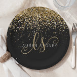 Gold Glitter Glam Monogram Naam Papieren Bordje<br><div class="desc">Glam Gold Glitter Elegant Monogram Paper Bord. Pas dit trendy bord-ontwerp met elegante gouden mousserende glitter op een zwarte achtergrond eenvoudig aan. Het ontwerp kenmerkt uw handgeschreven manuscriptmonogram met  cirkels en jouw naam.</div>