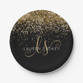 Gold Glitter Glam Monogram Naam Papieren Bordje (Voorkant)