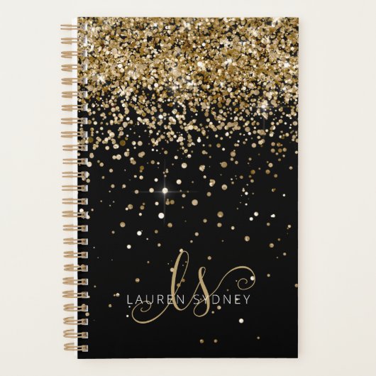 Gold Glitter Glam Monogram Naam Planner (Voorkant)