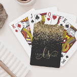 Gold Glitter Glam Monogram Naam Pokerkaarten<br><div class="desc">Glam Gold Glitter Elegant Monogram Playing Cards Easily personalize this trendy chic playing card design featuring elegant gold sparkling glitter on a black background. The design features your handwritten script monogram with pretty swirls and your name.</div>