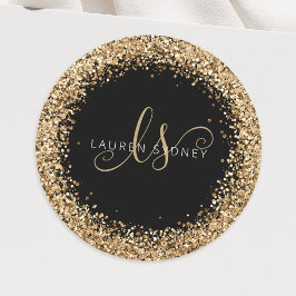 Gold Glitter Glam Monogram Naam Ronde Sticker