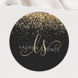 Gold Glitter Glam Monogram Naam Ronde Sticker