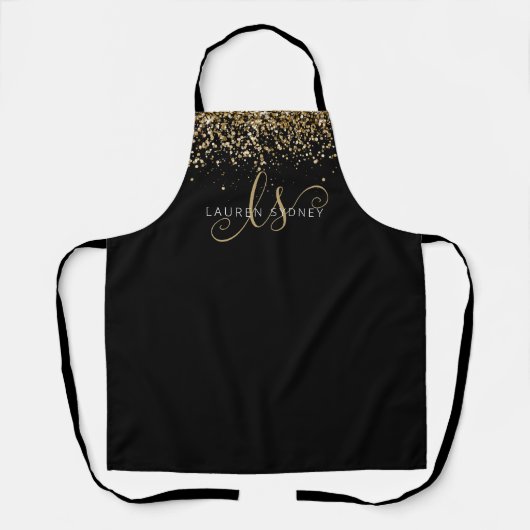 Gold Glitter Glam Monogram Naam Schort (Voorkant)