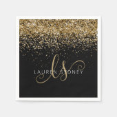Gold Glitter Glam Monogram Naam Servet (Voorkant)