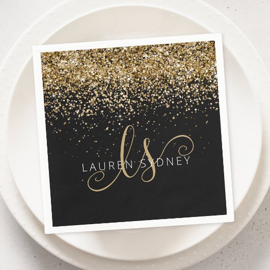 Gold Glitter Glam Monogram Naam Servet