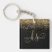 Gold Glitter Glam Monogram Naam Sleutelhanger (voorkant)