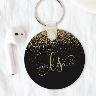 Gold Glitter Glam Monogram Naam Sleutelhanger