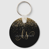 Gold Glitter Glam Monogram Naam Sleutelhanger (Voorkant)