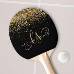 Gold Glitter Glam Monogram Naam Tafeltennisbatje<br><div class="desc">Glam Gold Glitter Elegant Monogram Ping Pong Paddle. Pas dit trendy chic pingpong paddle-ontwerp met elegante gouden mousserende glitter op een zwarte achtergrond eenvoudig aan. Het ontwerp kenmerkt uw handgeschreven manuscriptmonogram met  cirkels en jouw naam.</div>