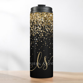 Gold Glitter Glam Monogram Naam Thermosbeker