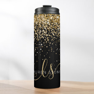 Gold Glitter Glam Monogram Naam Thermosbeker