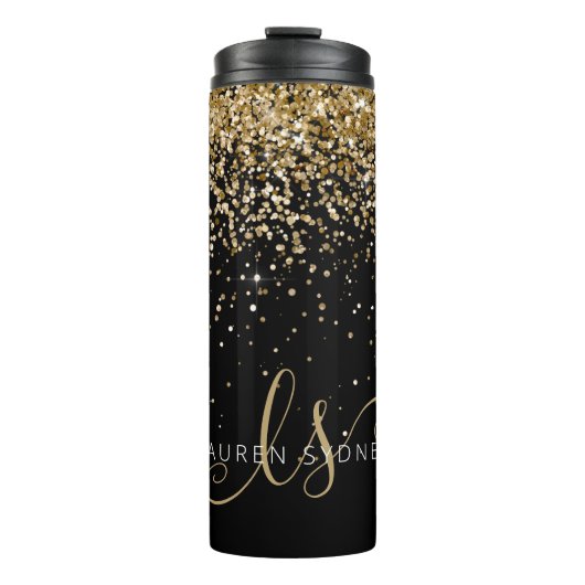 Gold Glitter Glam Monogram Naam Thermosbeker (Voorkant)