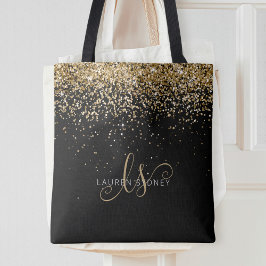 Gold Glitter Glam Monogram Naam Tote Bag