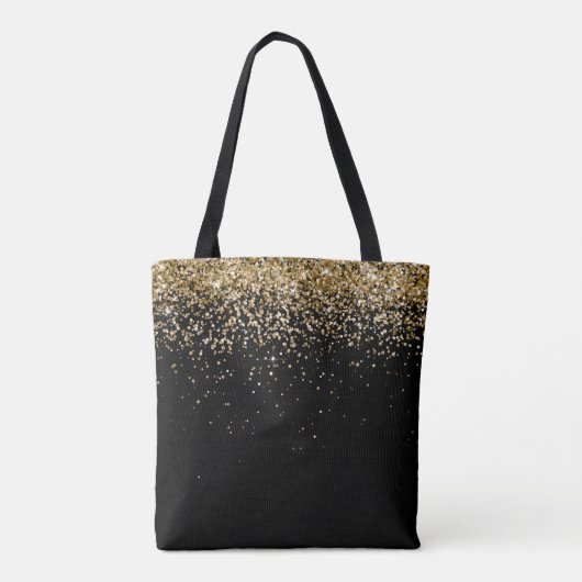 Gold Glitter Glam Monogram Naam Tote Bag (Achterkant)