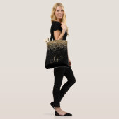 Gold Glitter Glam Monogram Naam Tote Bag (Op model)