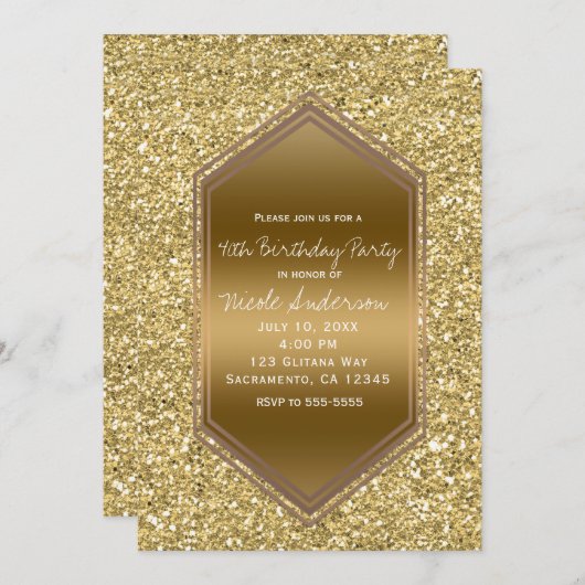 Gold Glitter Glam Shine Verjaardagsfeest Elk Evene Kaart (Voorkant / Achterkant)