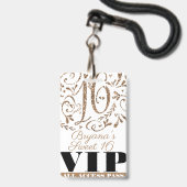 Gold Glitter Glam Sweet 16 Birthday Party VIP Pass Badge (Front with Lanyard)