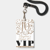 Gold Glitter Glam Sweet 16 Birthday Party VIP Pass Badge (Back with Lanyard)