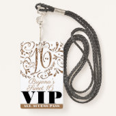 Gold Glitter Glam Sweet 16 Birthday Party VIP Pass Badge (Achterkant met draagriem)
