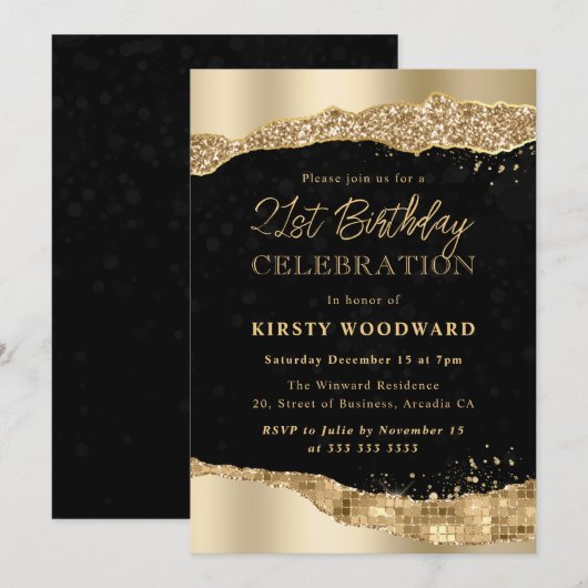 Gold Glitter Glam Tears Edges 21st Birthday Kaart (Voorkant / Achterkant)