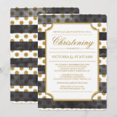 Gold Glitter Glamor Christening Invites Kaart (Voorkant / Achterkant)